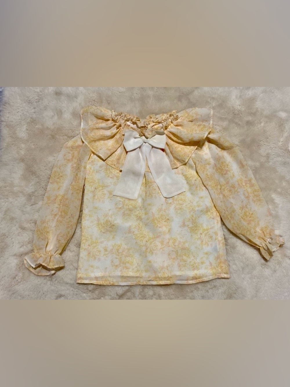 Girls' Yellow Floral Bow-Front Blouse